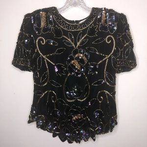 Papell Boutique | Jeweled Top | 100% Silk Shell
